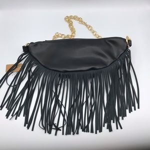 Bags - BLACK DESIGNER CHIC FRINGE FANNY PACK W/GOLD CHAIN Bags - BLACK DESIGNER CHIC FRINGE FANNY PACK W/GOLD CHAIN